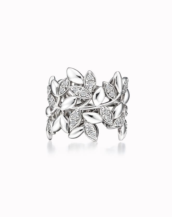 Anillo banda de hoja de olivo